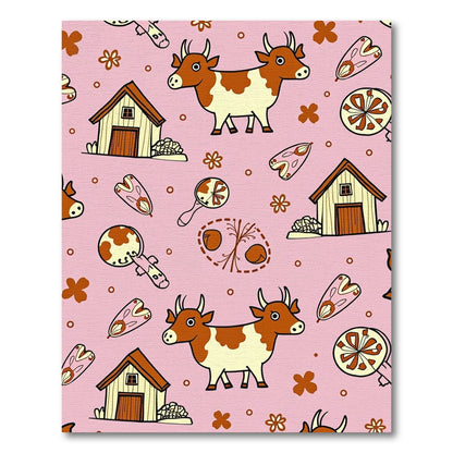 Whimsical Pink Barn Cow Floral Pattern Rug
