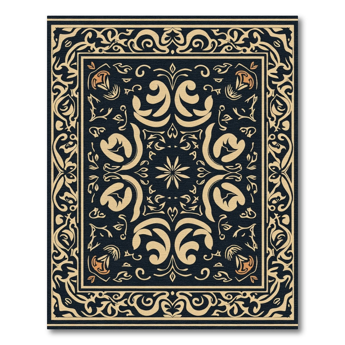 Bold Navy Golden Floral Scroll Rug