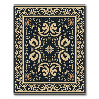 Bold Navy Golden Floral Scroll Rug