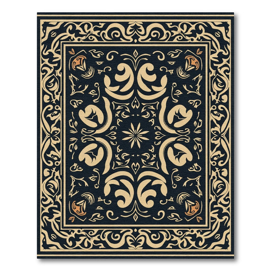 Bold Navy Golden Floral Scroll Rug