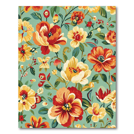 Bold Crimson Yellow Floral Meadow Rug