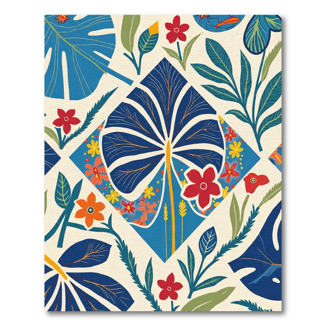 Vibrant Blue Tropical Floral Collage Rug