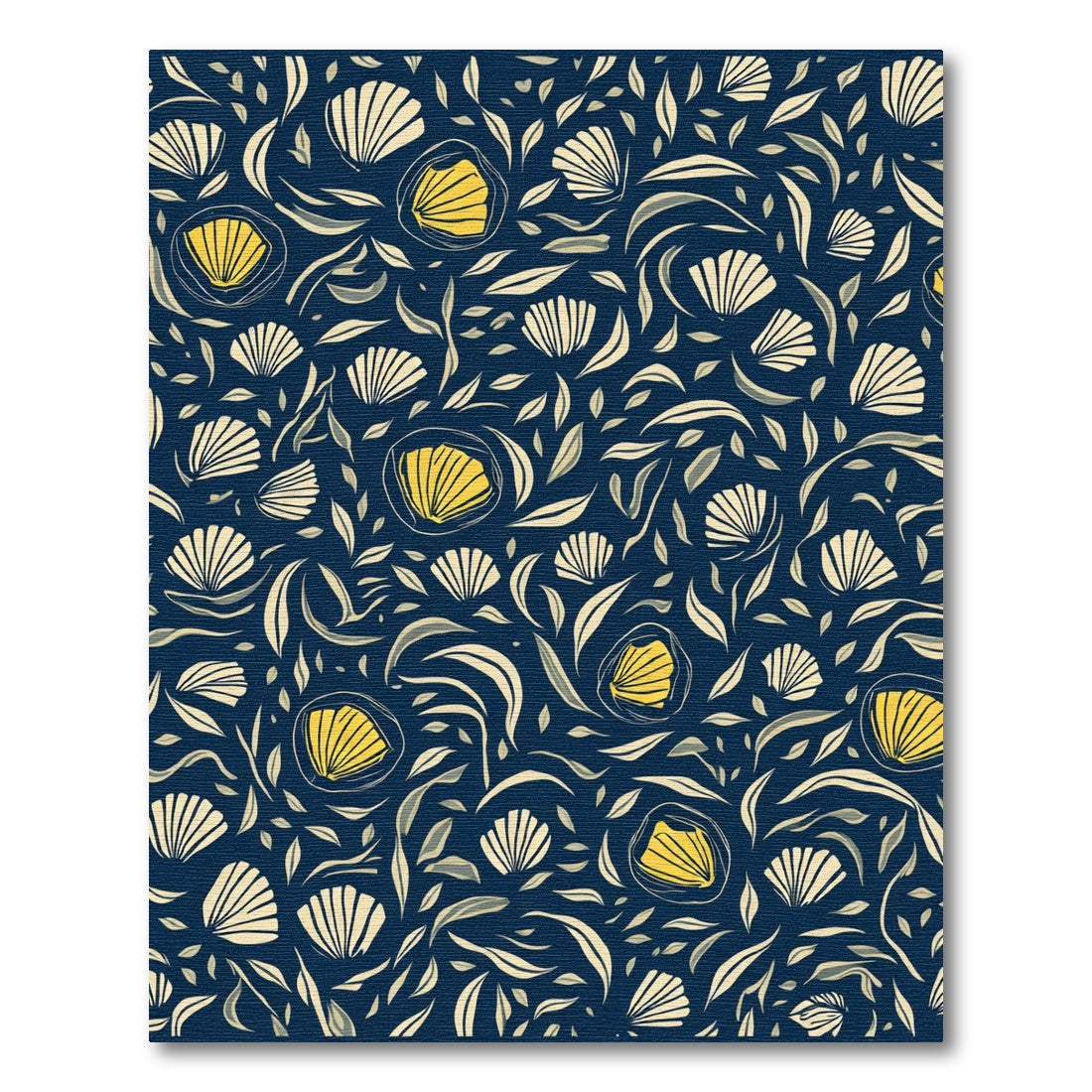 Navy Yellow Shell Floral Abstract Rug