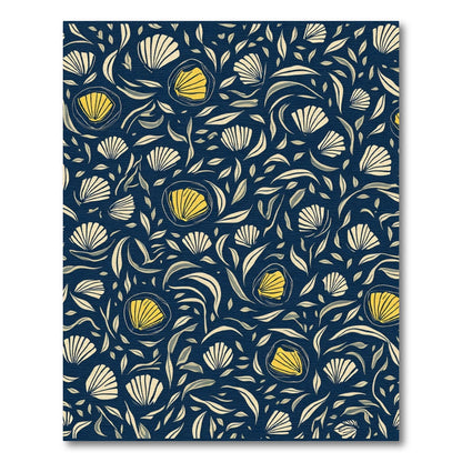 Navy Yellow Shell Floral Abstract Rug