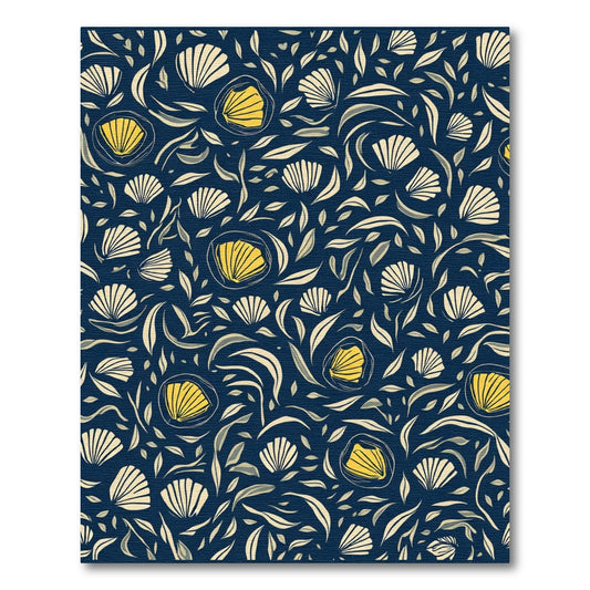 Navy Yellow Shell Floral Abstract Rug