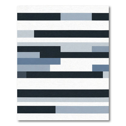 Midnight Blue Slate Gray Horizontal Stripes Rug