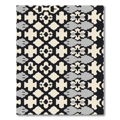 Cream Black Gray Fish Grid Rug