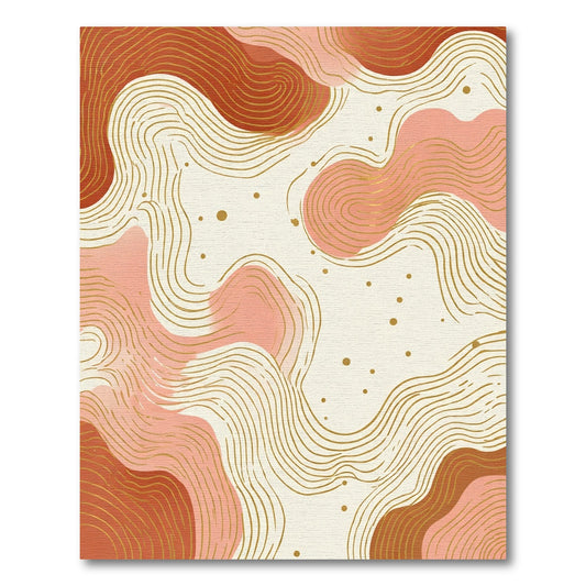 Crimson Coral Abstract Wavy Lines Rug