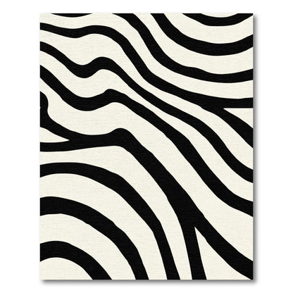 Cream And Black Curved Lines Rug