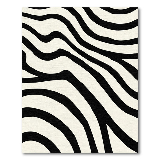 Cream And Black Curved Lines Rug