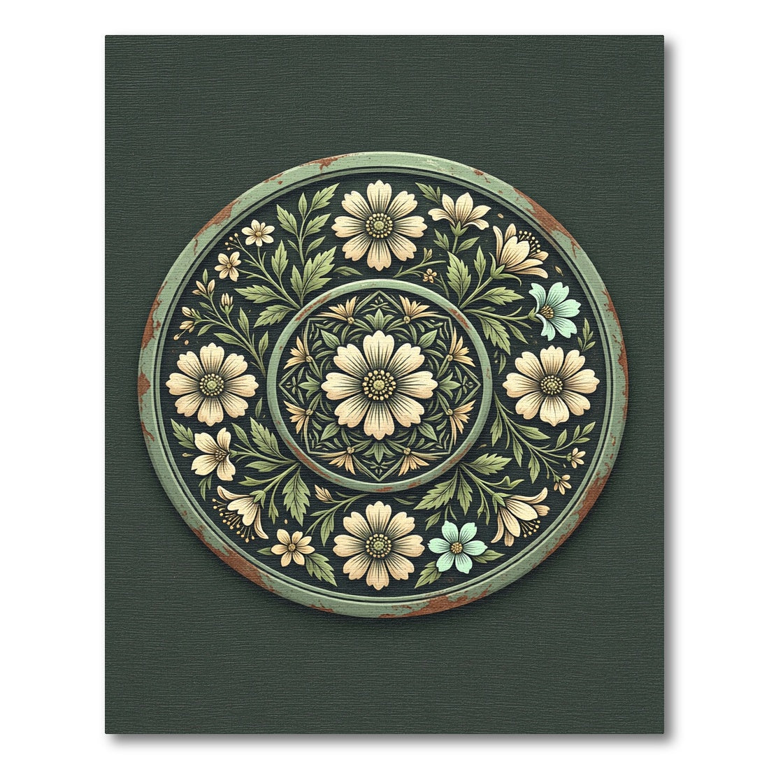 Sage Green Floral Medallion Medley Rug