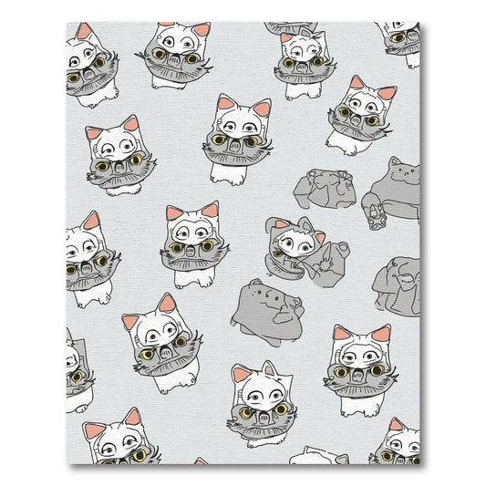 Whimsical Gray Cat Collage Rug