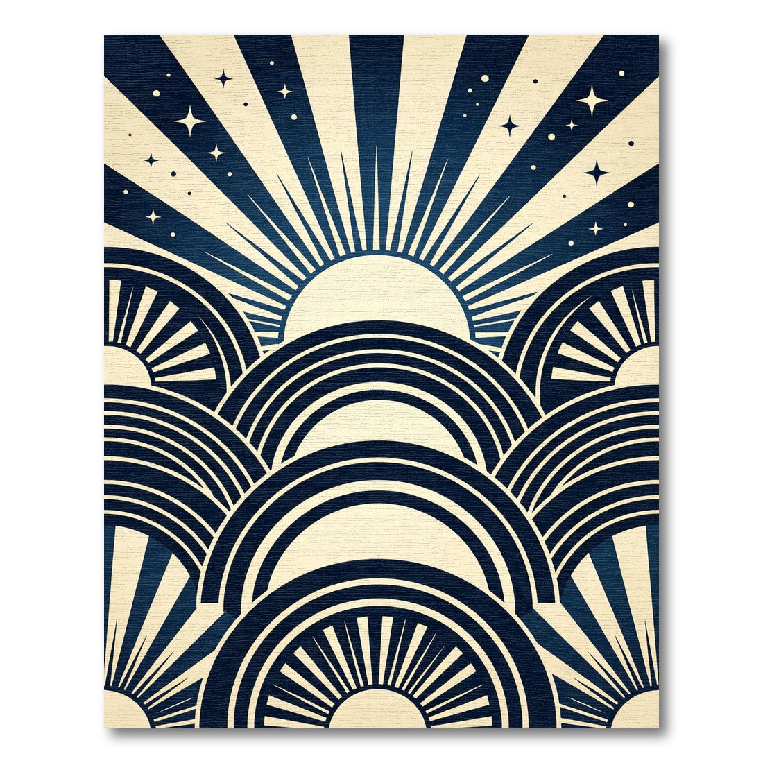Navy Blue Art Deco Sunburst Arches Rug