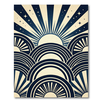 Navy Blue Art Deco Sunburst Arches Rug