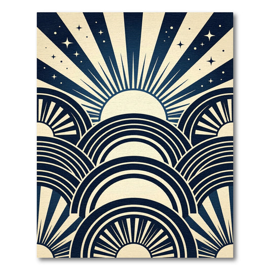 Navy Blue Art Deco Sunburst Arches Rug