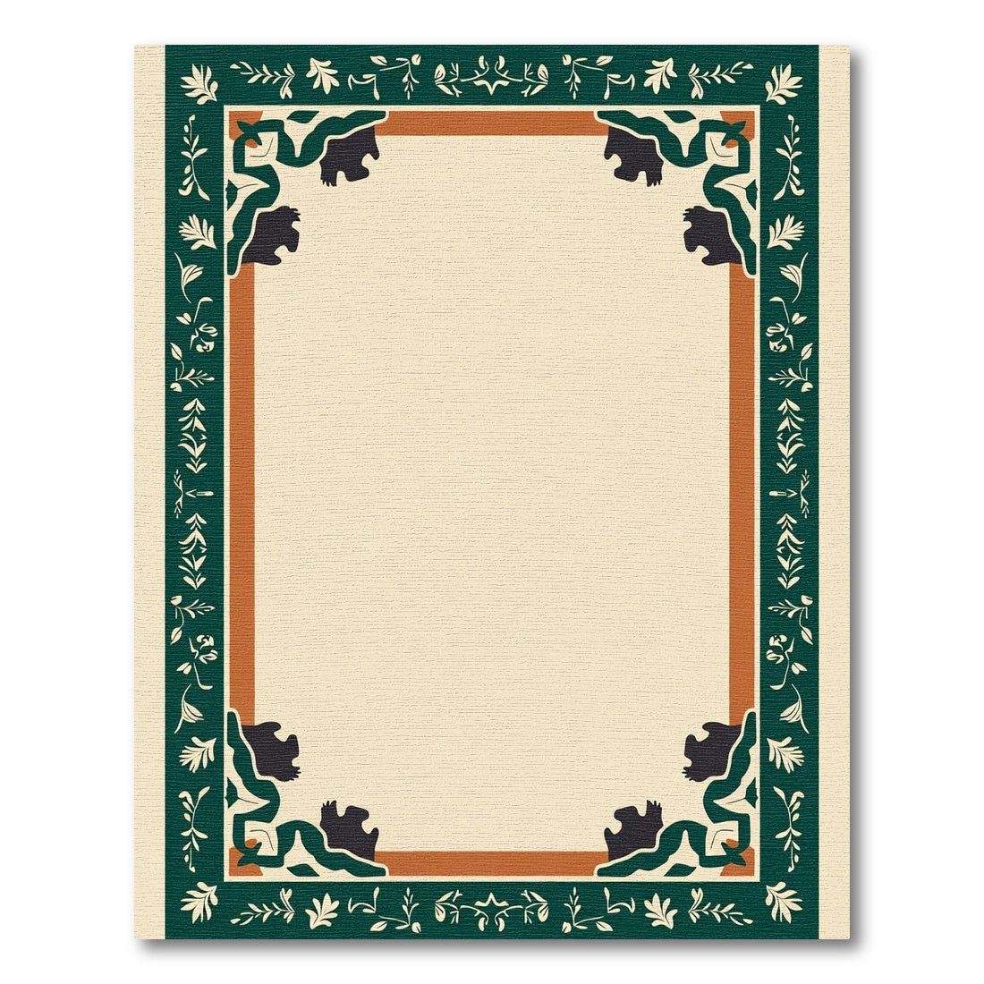 Dark Green Vine Creature Border Rug