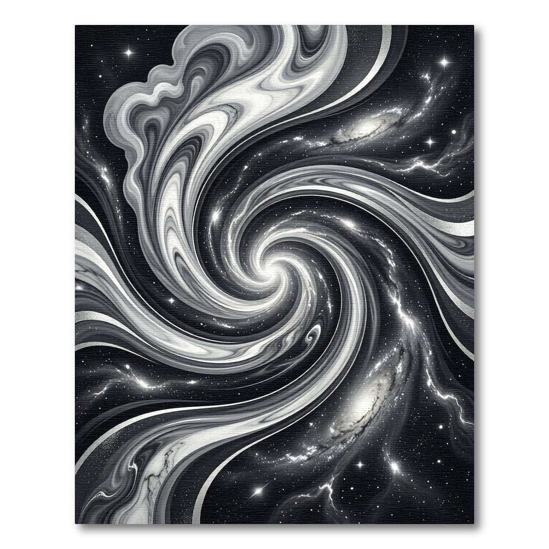 Black White Swirling Galaxy Rug