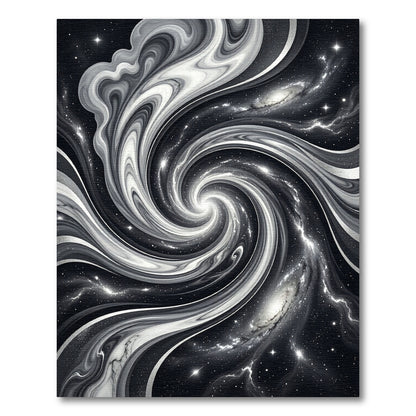 Black White Swirling Galaxy Rug