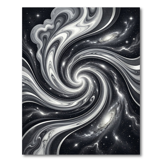 Black White Swirling Galaxy Rug