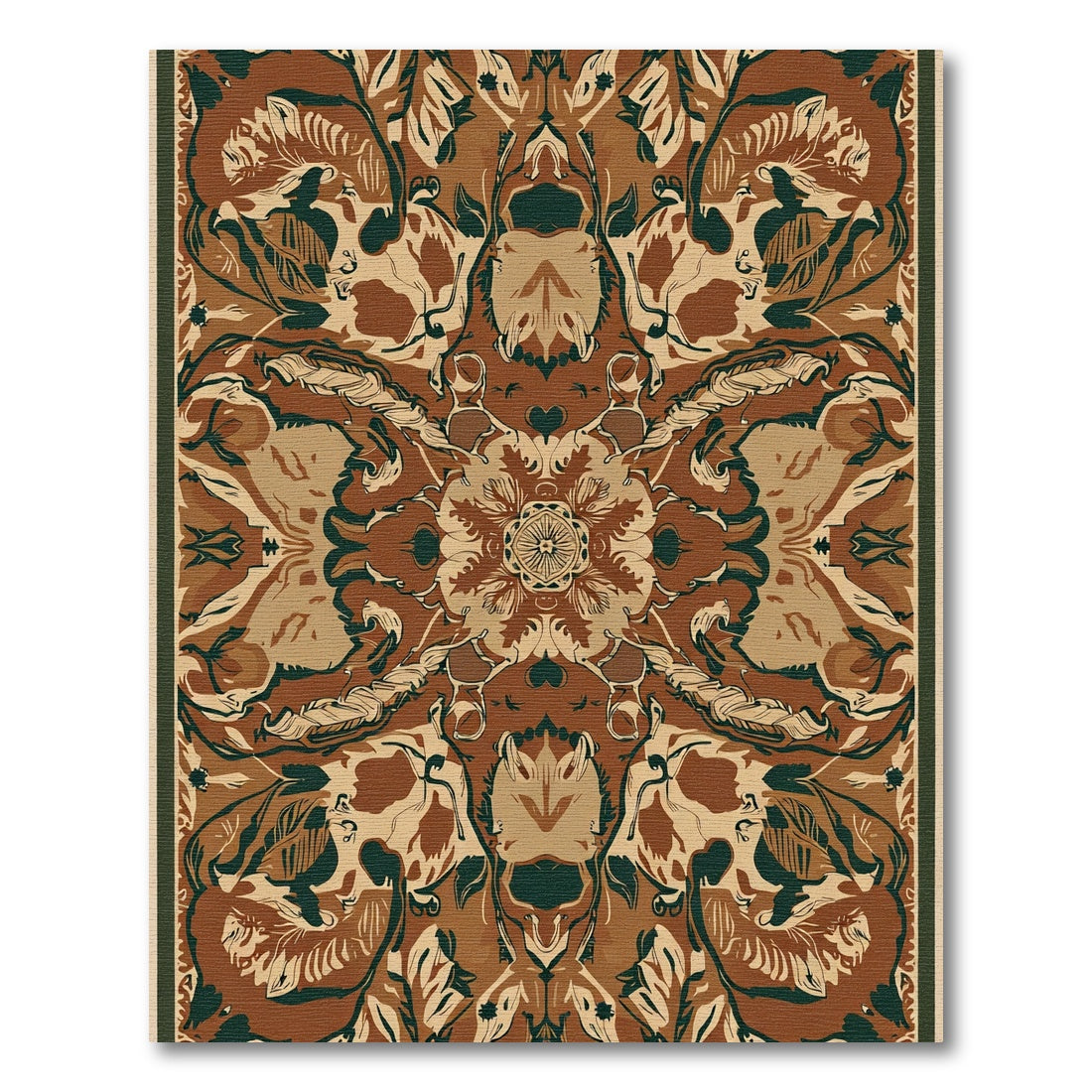 Rich Russet Emerald Floral Symmetry Rug