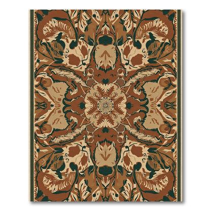 Rich Russet Emerald Floral Symmetry Rug