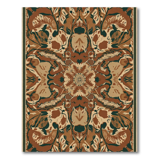 Rich Russet Emerald Floral Symmetry Rug