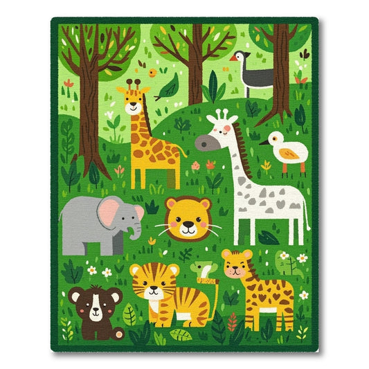 Whimsical Forest Animals Vibrant Green Rug