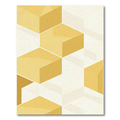 Golden Hexagon Geometric Cubes Rug