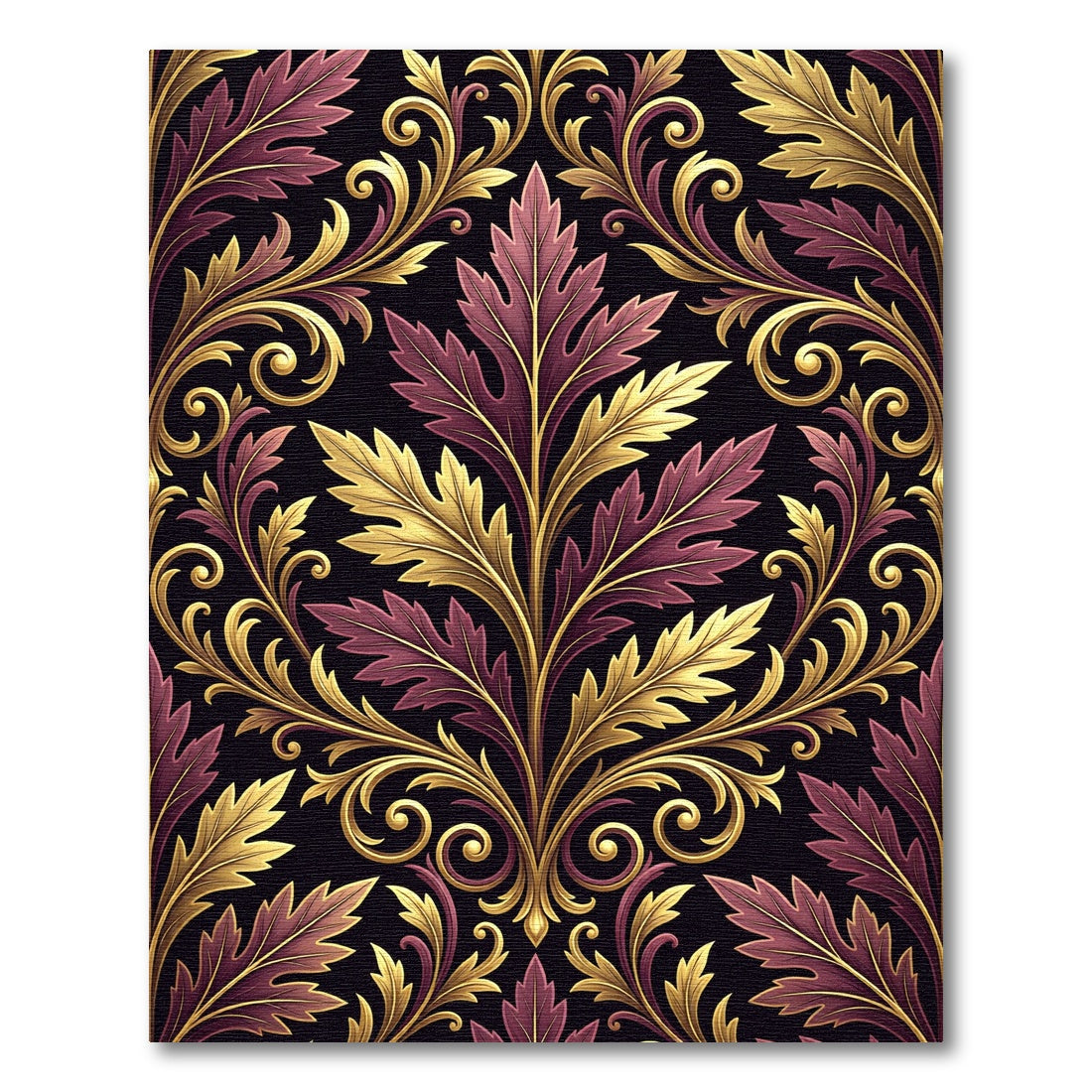 Gilded Damask Burgundy Gold Leaf Tapestry Rug