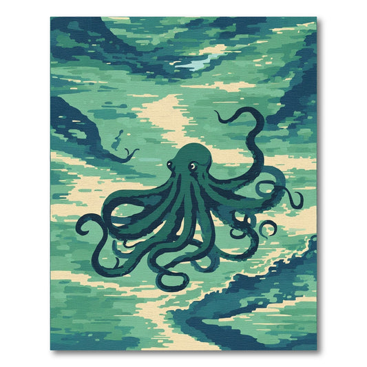 Deep Teal Octopus Ocean Waves Rug