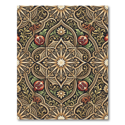 Ornate Black Gold Pomegranate Floral Rug