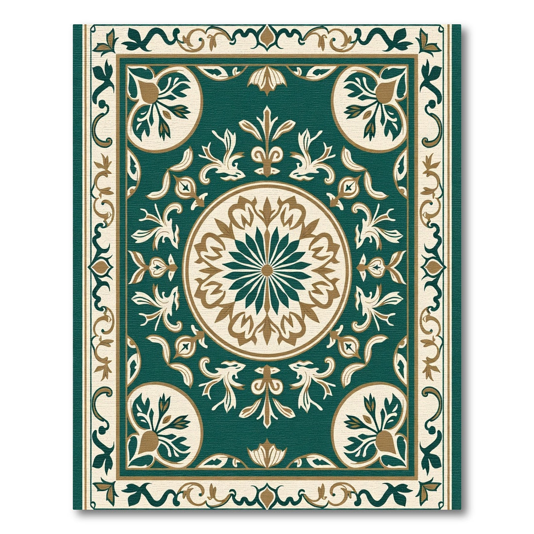 Emerald Medallion Floral Border Rug