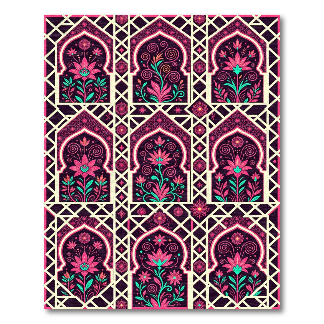 Floral Arch Lattice Pink Teal Rug