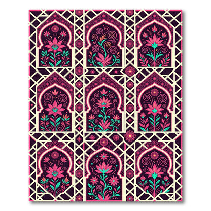 Floral Arch Lattice Pink Teal Rug