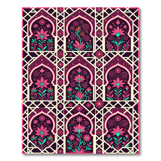 Floral Arch Lattice Pink Teal Rug