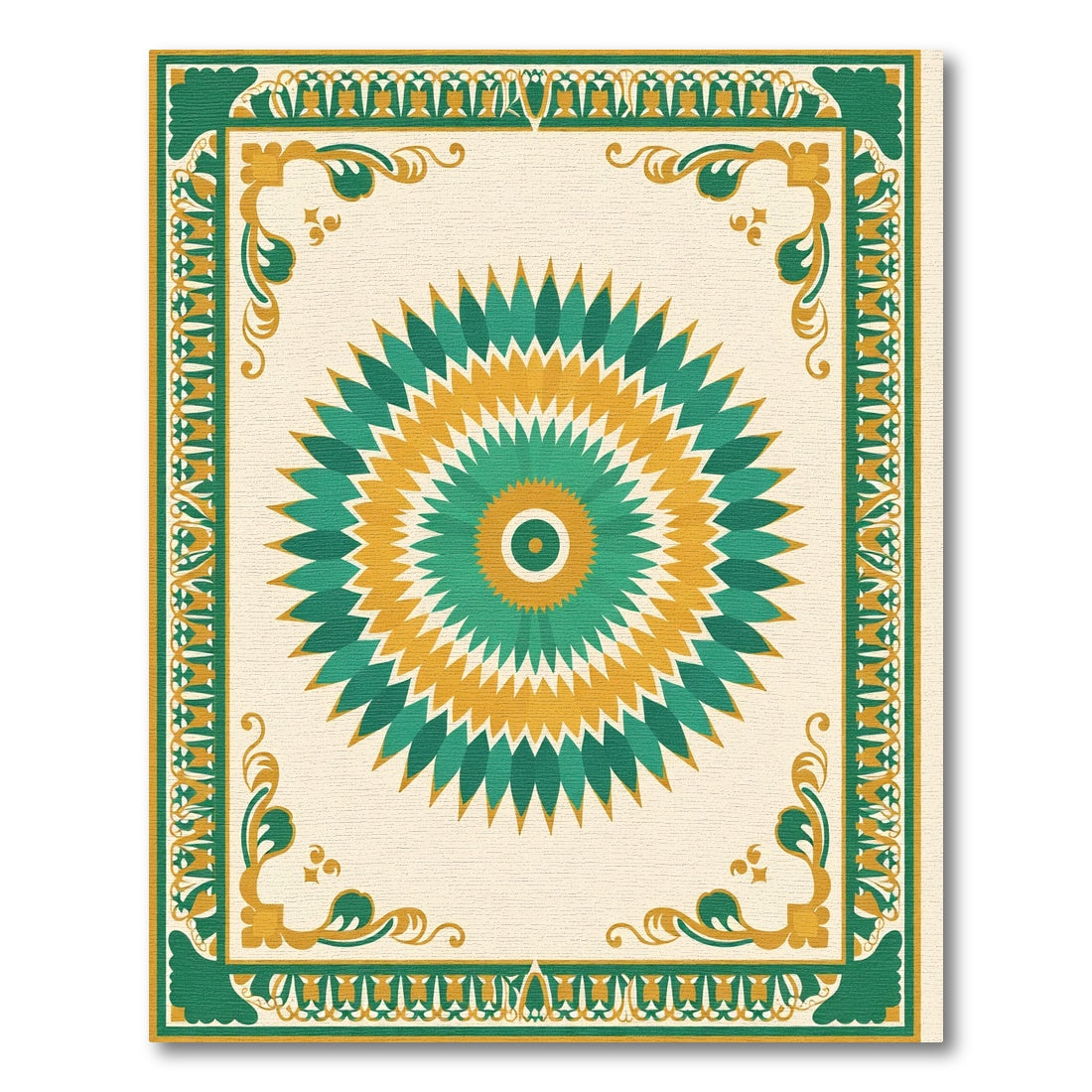 Emerald Gold Sunburst Geometric Rug
