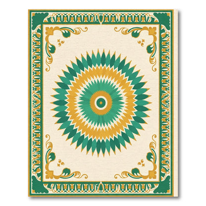 Emerald Gold Sunburst Geometric Rug