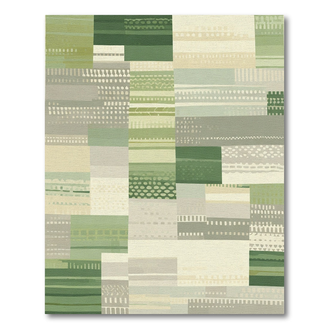 Earthy Green Tonal Patchwork Blocks Rug