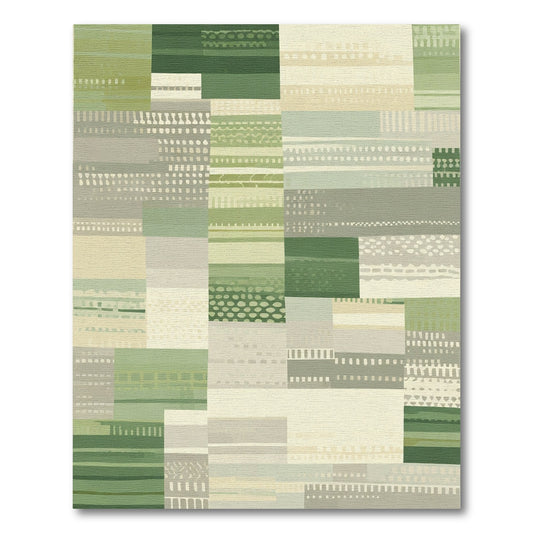 Earthy Green Tonal Patchwork Blocks Rug