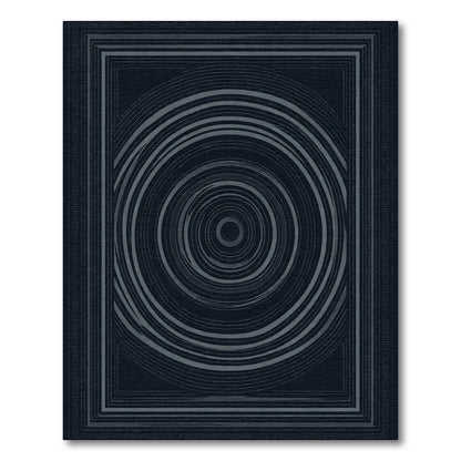 Dark Navy Concentric Circles Frame Rug