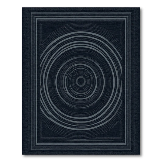 Dark Navy Concentric Circles Frame Rug