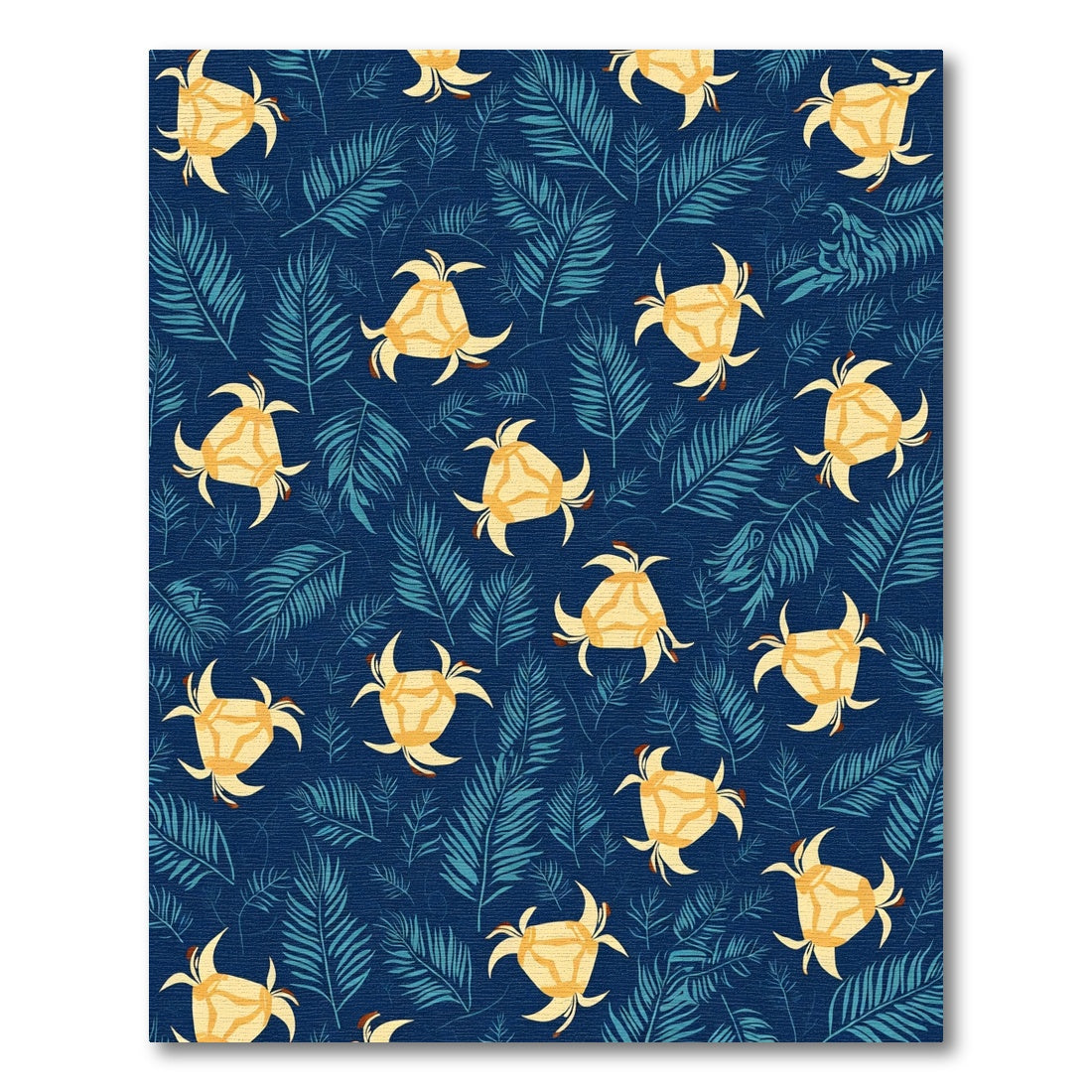 Yellow Flower Teal Leaf Pattern Rug