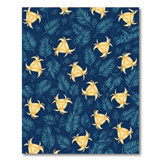 Yellow Flower Teal Leaf Pattern Rug