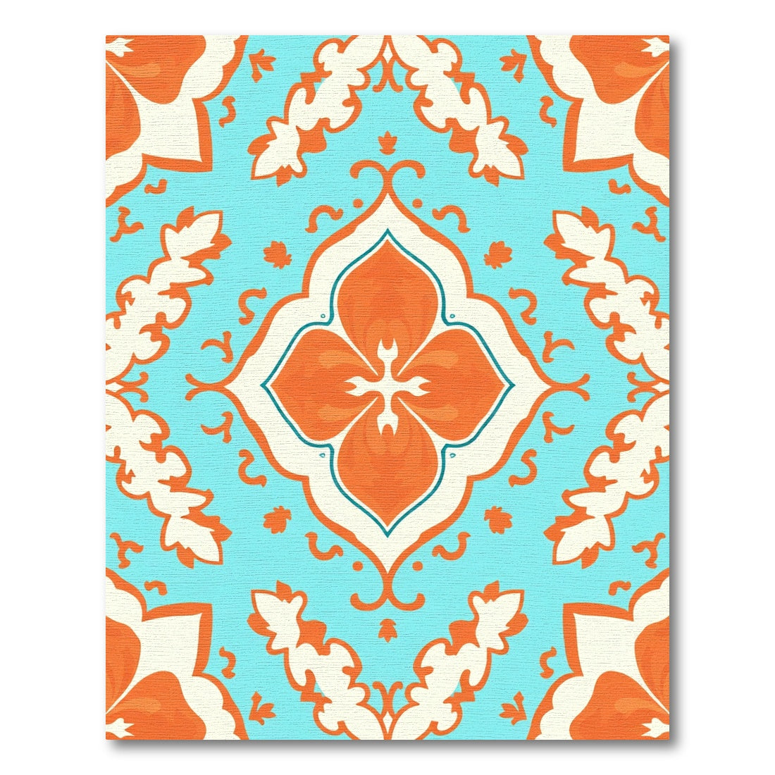 Orange Aqua Medallion Damask Rug