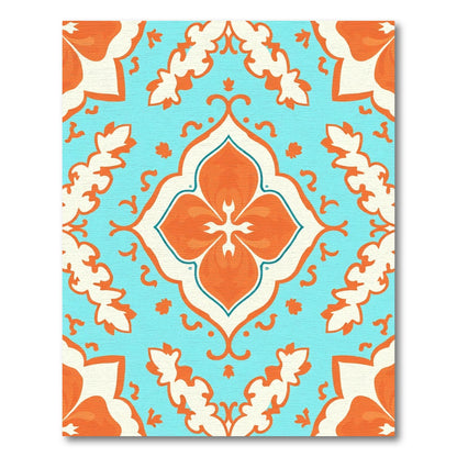 Orange Aqua Medallion Damask Rug
