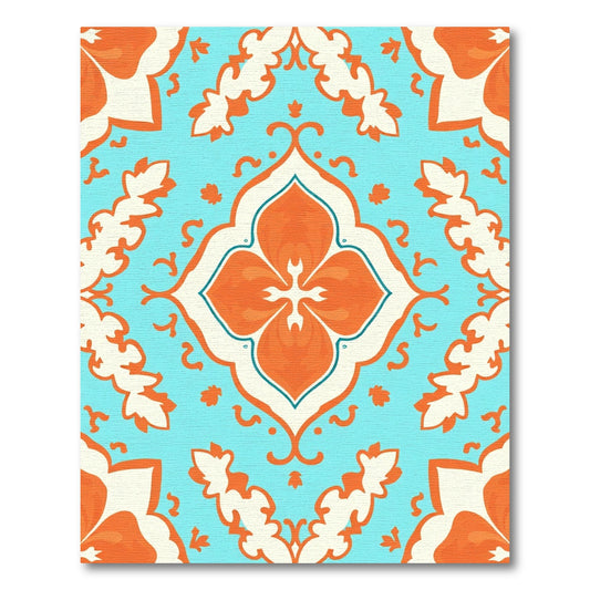 Orange Aqua Medallion Damask Rug