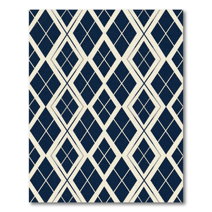 Navy Blue Geometric Argyle Diamond Rug