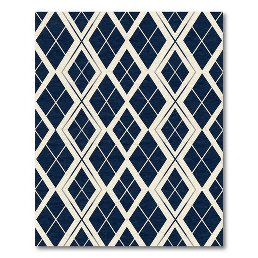 Navy Blue Geometric Argyle Diamond Rug