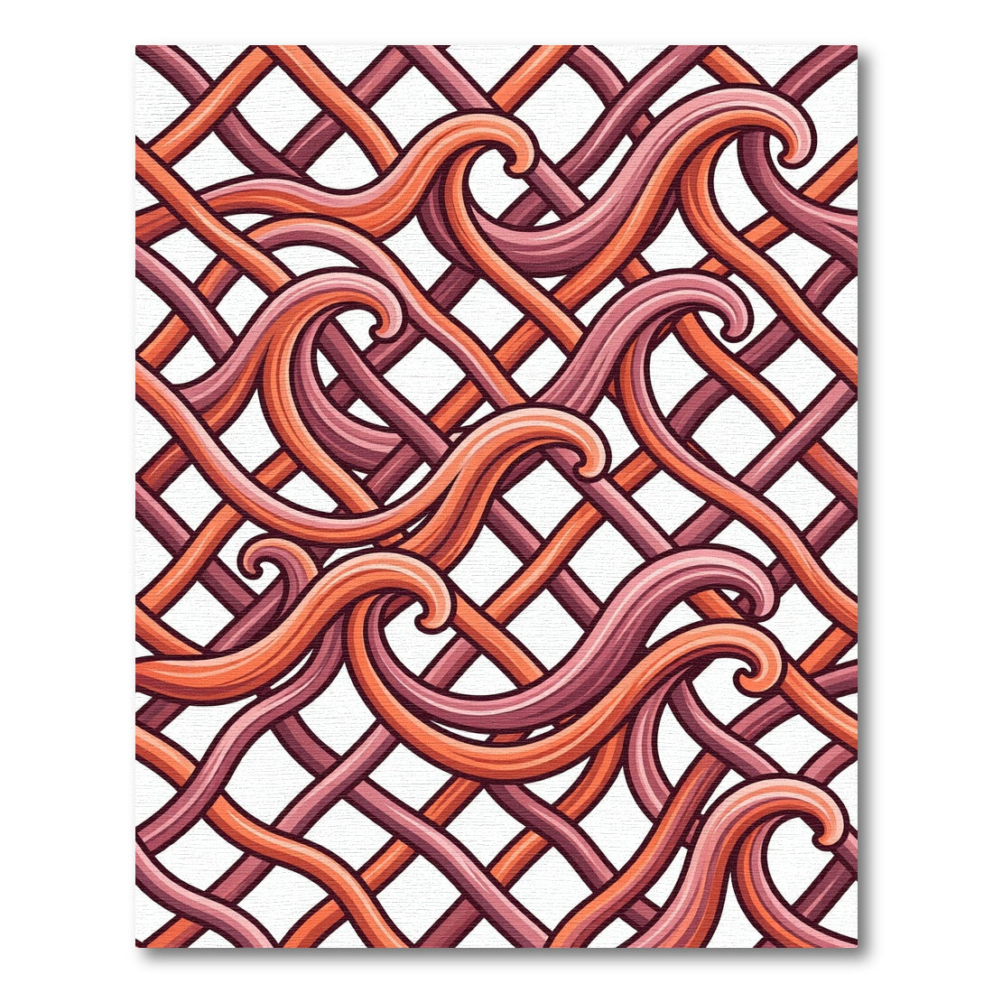 Abstract Terracotta Woven Swirl Wave Rug
