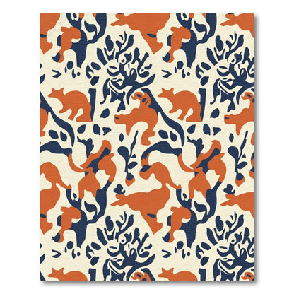 Orange Navy Whimsical Fauna Composition Rug